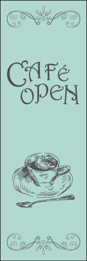 CAF? OPEN 04 「CAFE OPEN」ののぼりです。 落ち着きのある、優雅でシンプルなデザインにしました。(Y.T)