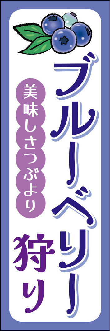 ブルーベリー狩り 292_01 「ブルーベリー狩り」のぼりです。みずみずしいブルーベリーのイラストとカラーが目をひくシンプルでおしゃれなデザインです。(M.H）