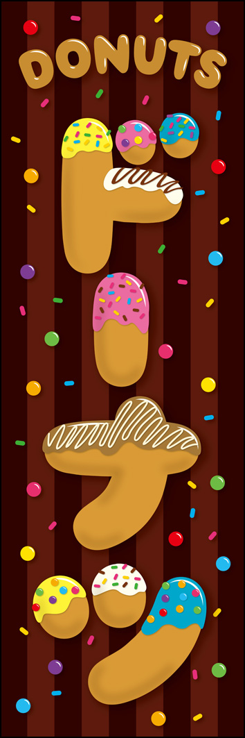 ドーナツ 311_01 「ドーナツ」のぼりです。派手でカラフルな個性派ドーナツのお店に合うデザインです。（Y.M）